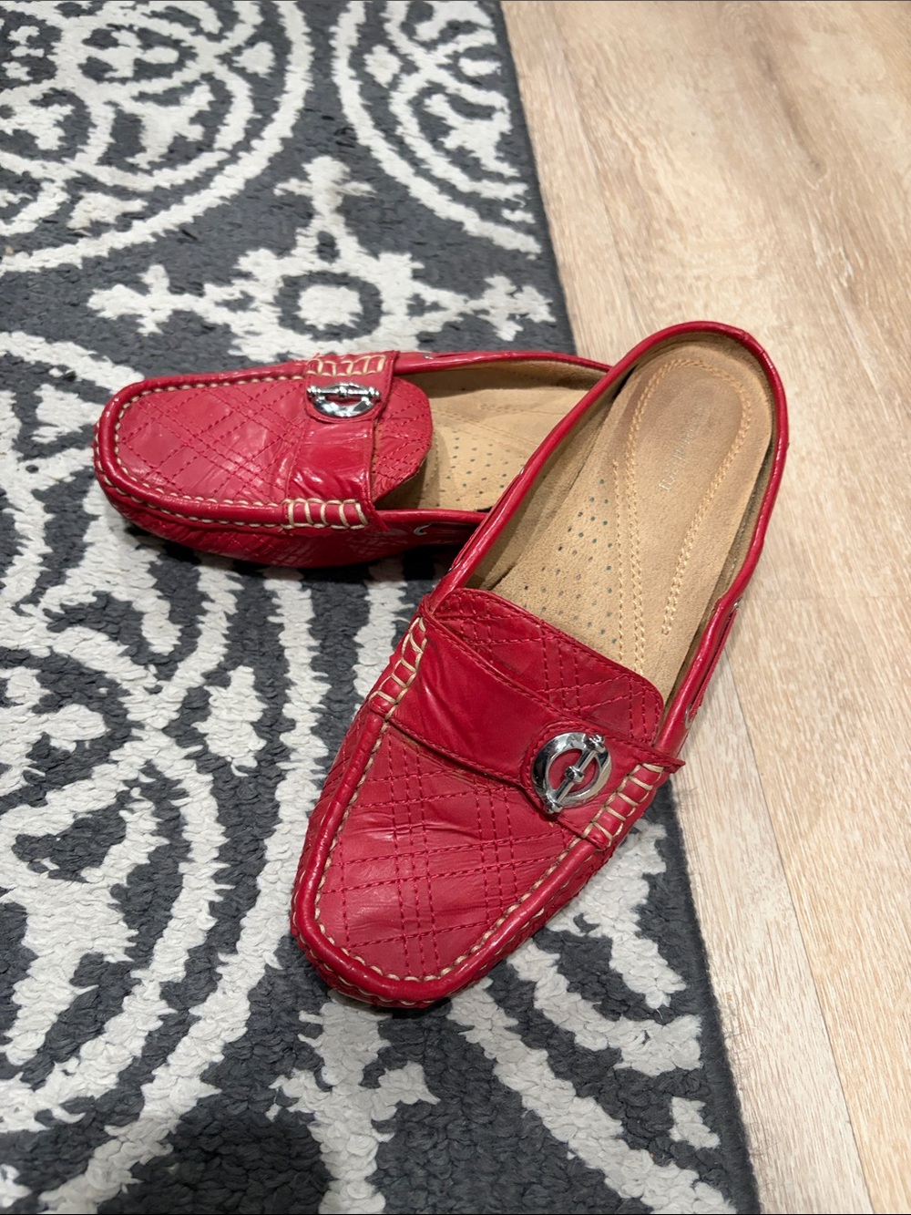 Naturalizer Red Quilted Slip-On Loafers with Silver Accent